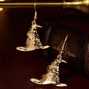 14K Gold Harry Potter Gold Wizard Hogwarts Magic Sorting Hat Stud Women Earrings